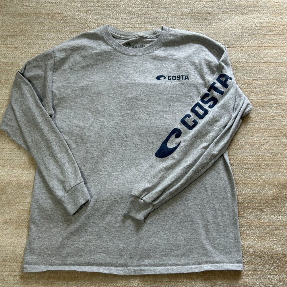 Costa T-Shirt Mens Gray Crew Neck Long Sleeve American flag graphic logo